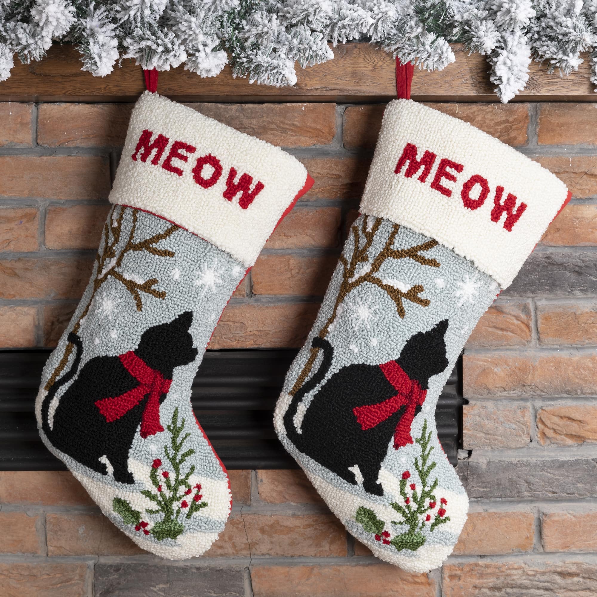 Glitzhome® 20" Cat Hooked Stockings, 2ct.